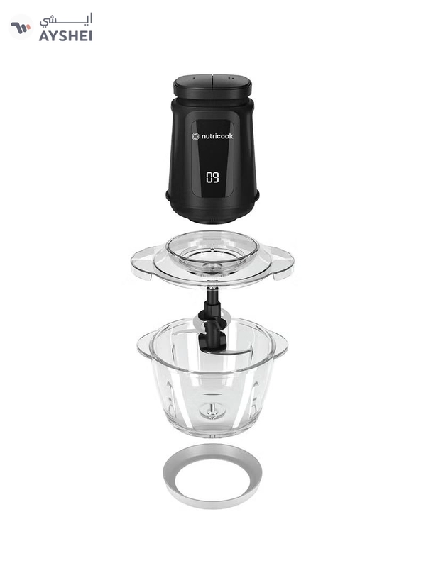 nutricook 1.2L Glass Chopper and Mincer, 500W w/ Pulse & 2 Speeds, Removable 4 SS-Blade for Chopping, Ice Crushing, Meat Mincing, Grinding, Pureeing & more, 2 Yr Warranty, NC-CH1200 1.2 L 500 W Choppi XL Black