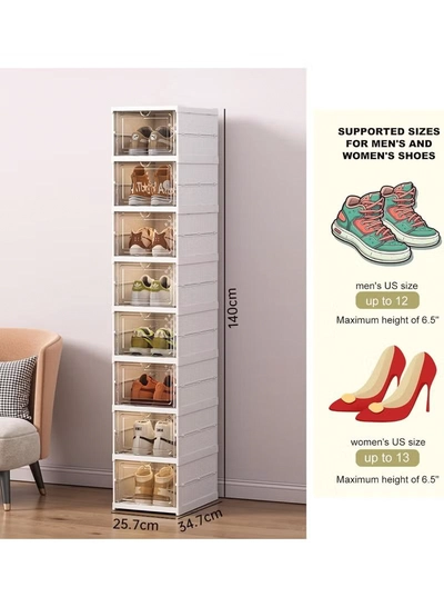 DubaiGallery Tall Shoe Storage Cabinet with 8 Layers, Clear Drawer Shoe Box Organizer, Strong Plastic Construction, Modern White Design, Easy Match Interior Style, Perfect for Entryway and Bedroom-2
