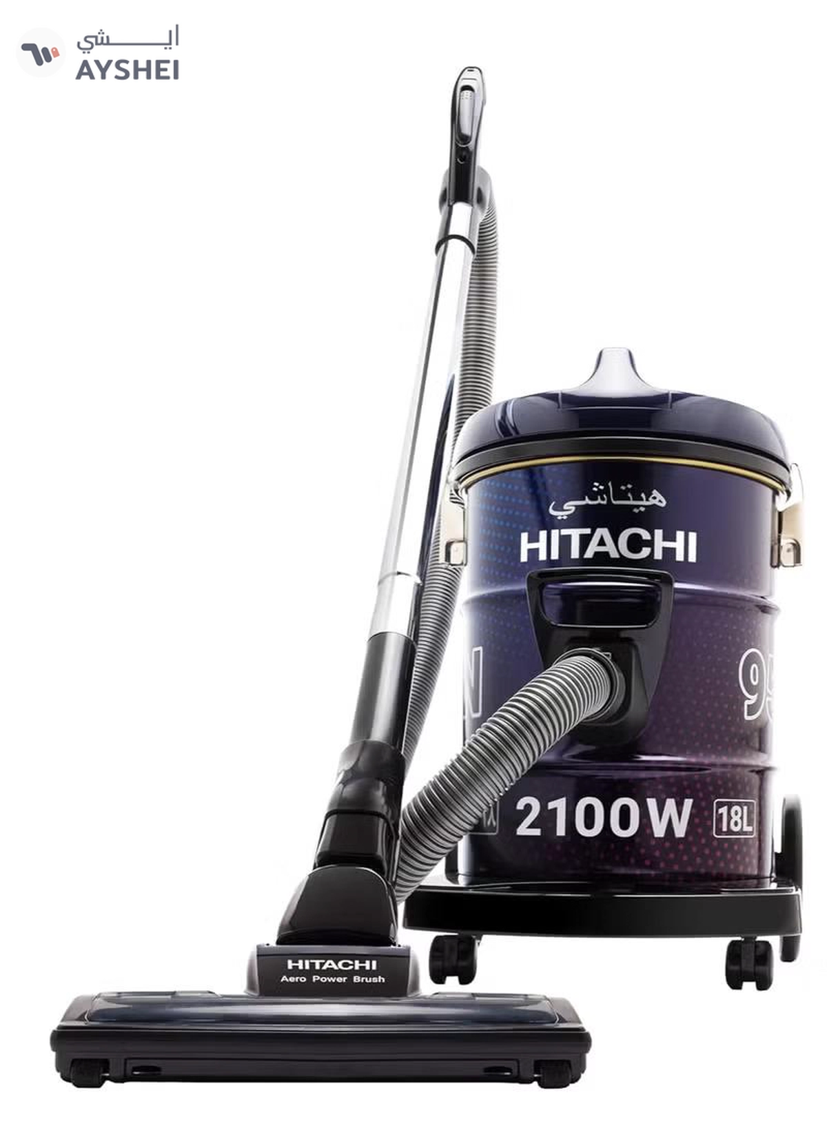 Hitachi Drum Vacuum Cleaner, Aero Power Brush to Clean Efficiently, Metal Pipe, Dusting Brush & Crevice Nozzle, Washable Filter, Best for Home & Office, 18 L 2100 W CV955NBLGSA Purple/Black-3-3