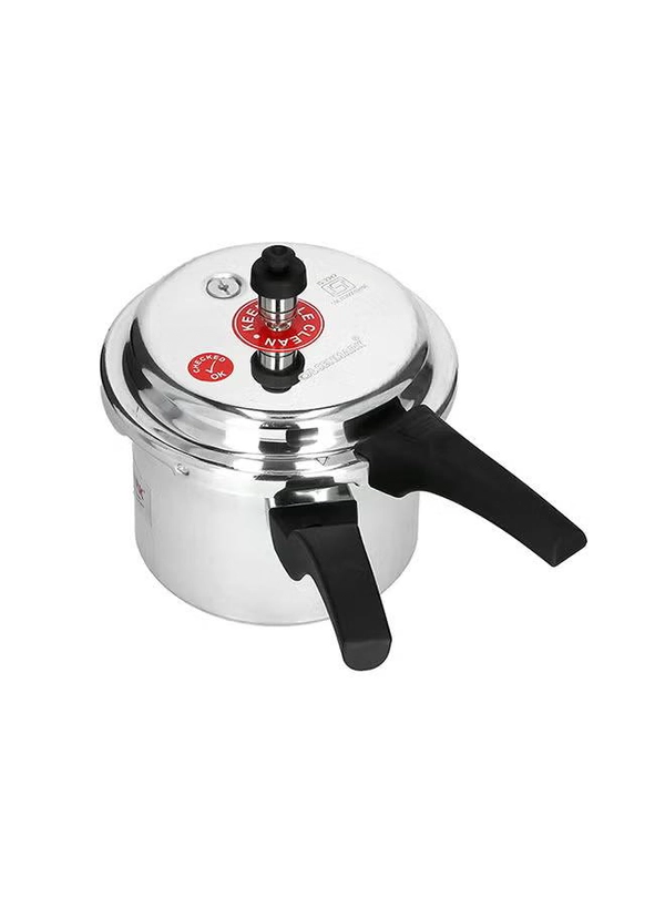 Olsenmark 5000ml Aluminium Pressure Cooker, 5L - High Quality Vent Valve - Anti Bulging Base - Heat Resistant Handle Silver