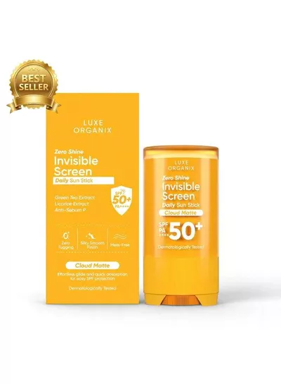 Luxe Organix Zero Shine Sun Stick SPF 50+ PA++++ – 17g A travel-friendly sunscreen essential featuring SPF 50+ protection, UVA/UVB defense, zero shine, quick absorption, and a silky matte finish, making it ideal for effortless daily sun protection and reapplication.-2