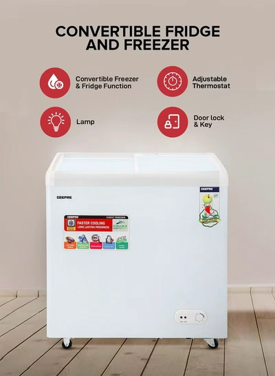 GEEPAS Chest Showcase Freezer-Convertible Freezer And Fridge Function | Faster Cooling Long Lasting Freshness With Temperature Control 260 L 220 W GCF2622SG White-0