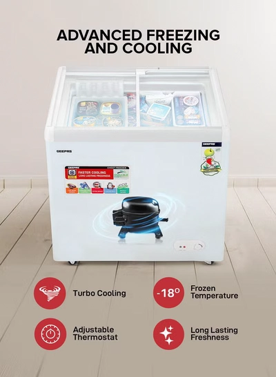 GEEPAS Chest Showcase Freezer-Convertible Freezer And Fridge Function | Faster Cooling Long Lasting Freshness With Temperature Control 260 L 220 W GCF2622SG White-1