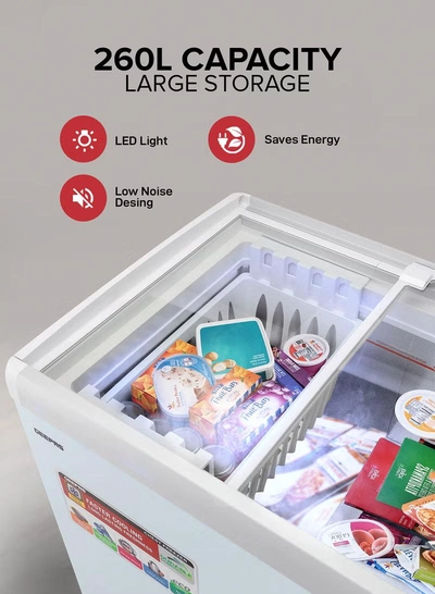 GEEPAS Chest Showcase Freezer-Convertible Freezer And Fridge Function | Faster Cooling Long Lasting Freshness With Temperature Control 260 L 220 W GCF2622SG White-4