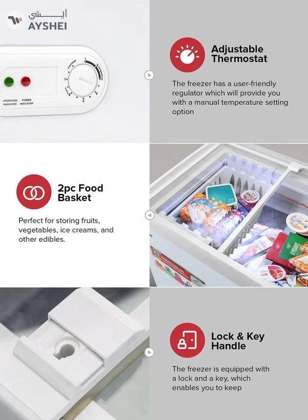 GEEPAS Chest Showcase Freezer-Convertible Freezer And Fridge Function | Faster Cooling Long Lasting Freshness With Temperature Control 260 L 220 W GCF2622SG White