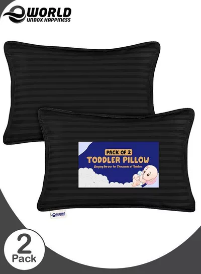 Toddler Baby Sleeping Pillows, Soft Cotton Blend Cover with Polyester Filling, Perfect for Home & Hotel Rooms, Pack of 2 in Elegant Black Color-0