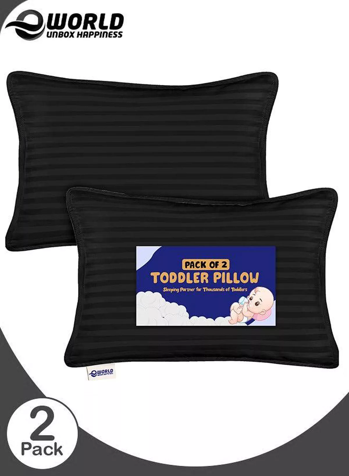 Toddler Baby Sleeping Pillows, Soft Cotton Blend Cover with Polyester Filling, Perfect for Home & Hotel Rooms, Pack of 2 in Elegant Black Color