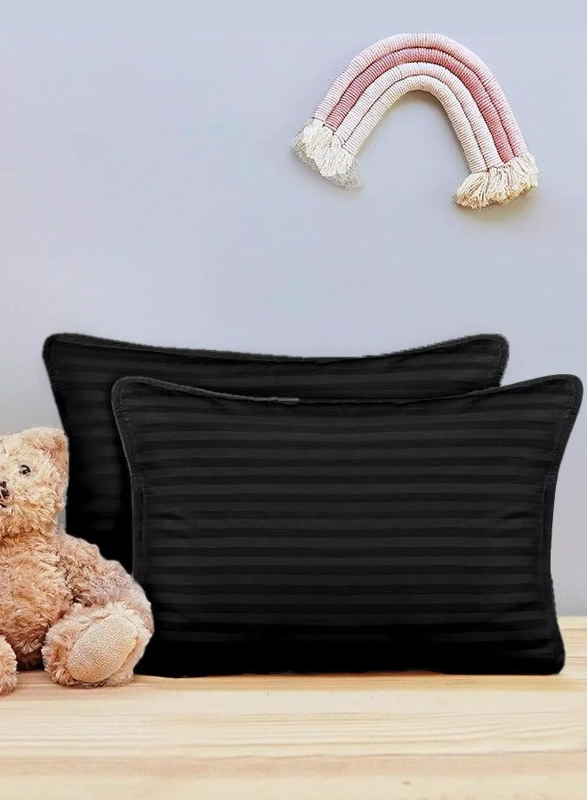Toddler Baby Sleeping Pillows, Soft Cotton Blend Cover with Polyester Filling, Perfect for Home & Hotel Rooms, Pack of 2 in Elegant Black Color-5-5