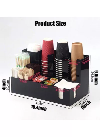 Versatile 11-Compartment Acrylic Free-Standing Upright Coffee Condiment and Cup Storage Organizer for Paper Cups, Napkins & Tableware, Ideal for Office, Home, Lounge & Restaurant Use-1