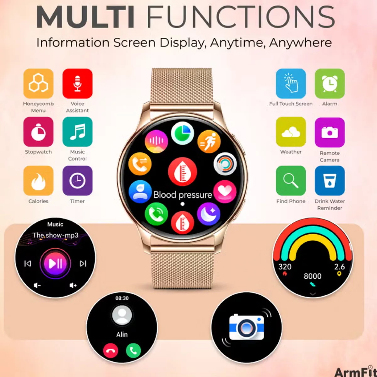 Queen Smart Watch For Women With AMOLED Always On Display Bluetooth Calling Waterproof Fitness Watches For Android iOS Gold-4-4