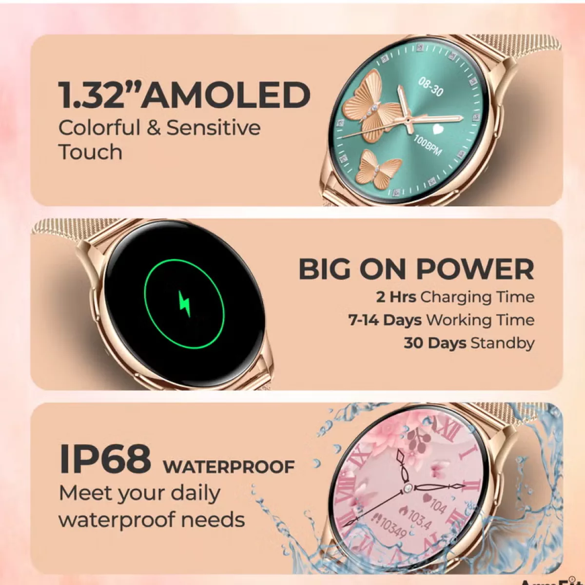 Queen Smart Watch For Women With AMOLED Always On Display Bluetooth Calling Waterproof Fitness Watches For Android iOS Gold-3-3