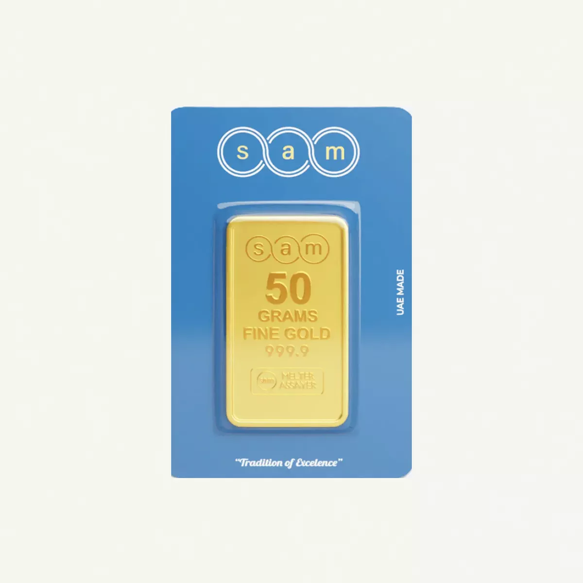 SAM MINTED BAR 50 GM 100% Authentic Approved by UAE Gold Delivery