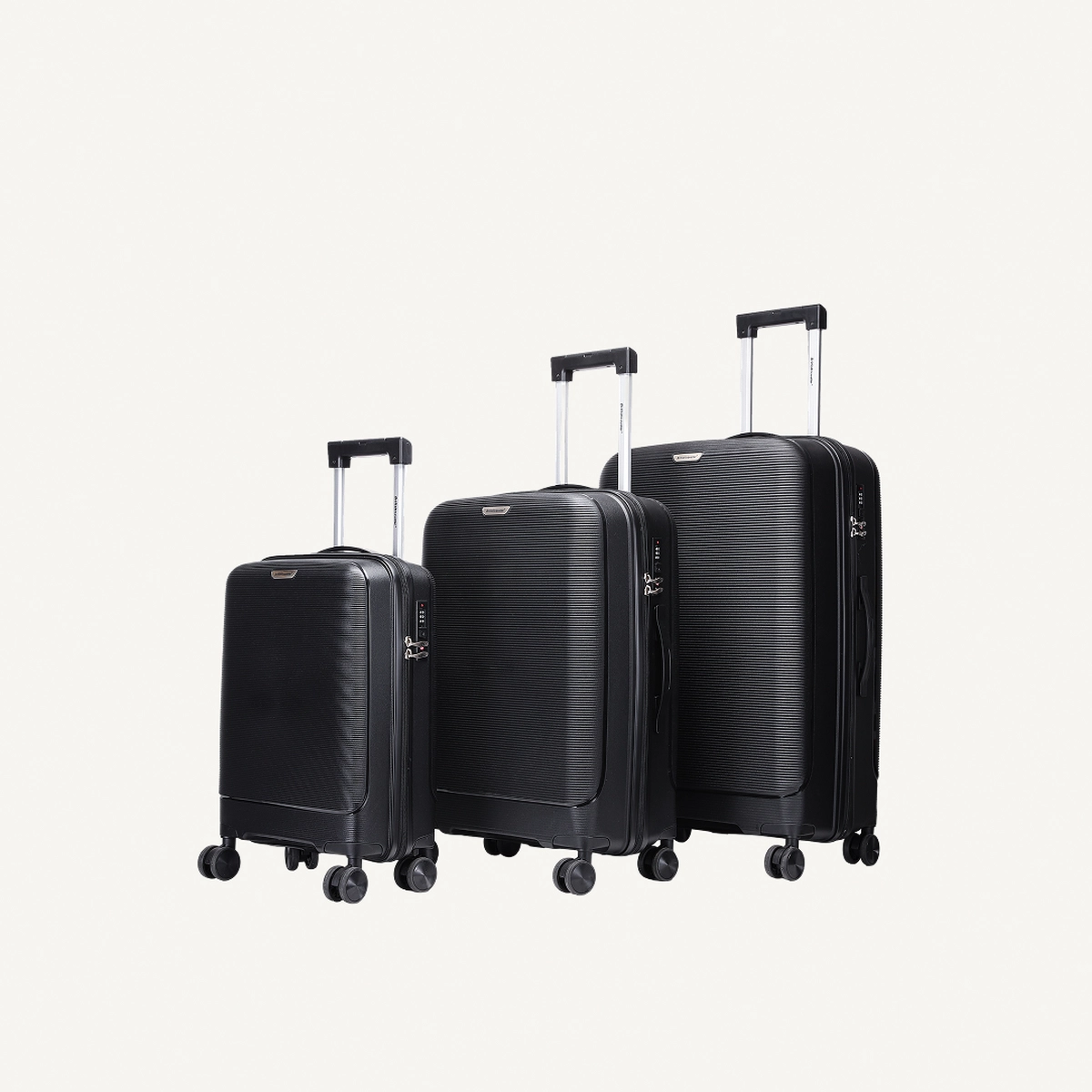 British Traveller 3-Piece Polypropylene Luggage Set | 20”, 24”, 28” Lightweight Suitcases with 360° Spinner Wheels, TSA Lock, Water & Scratch Resistant | Durable Hard Shell Trolley Bags with Telescopic Handle - Black-0-0