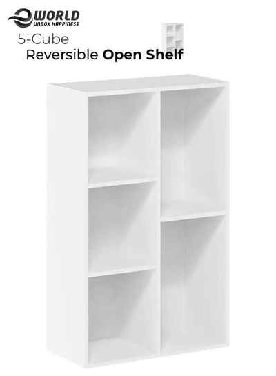 Eworld 5 Cube Reversible Open Shelf Free Standing Book Case Storage Rack for Home and Office Use-0