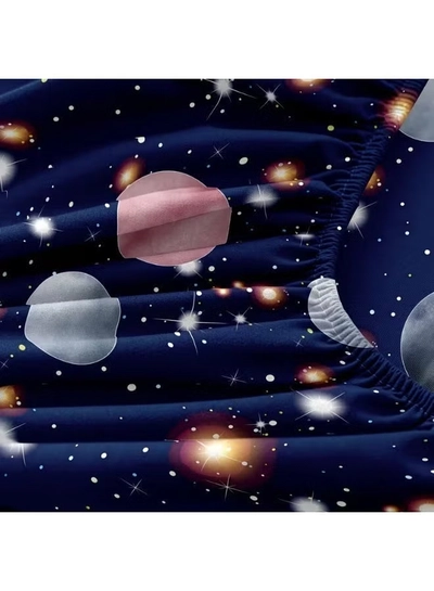 Eworld 3-Piece Fitted Bedsheet Set, Galaxy Design, 100% Cotton, 125 GSM, 1 Fitted Sheet + 2 Pillowcases, Available in King, Queen and Single Sizes-3