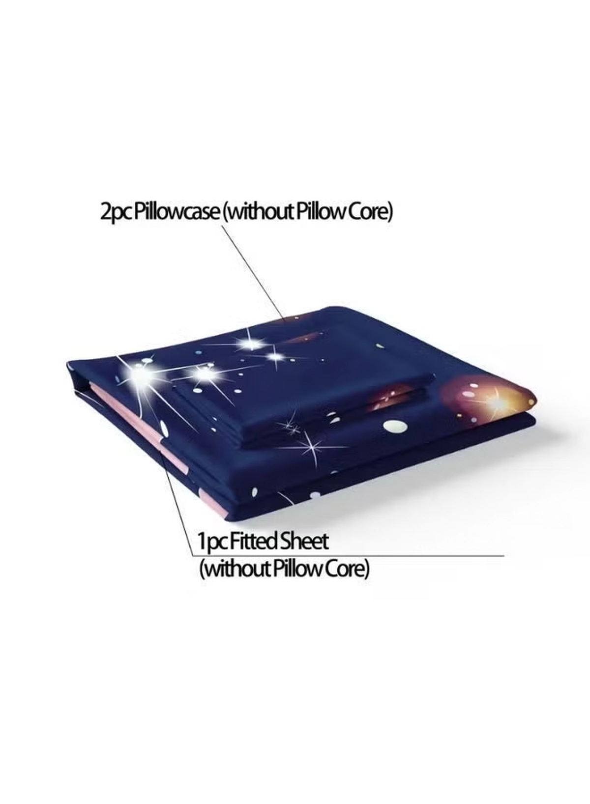 Eworld 3-Piece Fitted Bedsheet Set, Galaxy Design, 100% Cotton, 125 GSM, 1 Fitted Sheet + 2 Pillowcases, Available in King, Queen and Single Sizes-1-1