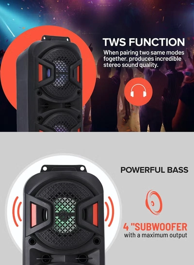 GEEPAS Rechargeable Portable Speaker, Portable Handle with 1500 MAH Huge Battery| TWS Connection & Compatible with BT/ USB/ AUX/ FM/ Micro SD | Ideal for Home, Hotels, Trips & Outdoor Use GMS11187 Black-2