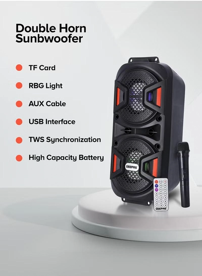 GEEPAS Rechargeable Portable Speaker, Portable Handle with 1500 MAH Huge Battery| TWS Connection & Compatible with BT/ USB/ AUX/ FM/ Micro SD | Ideal for Home, Hotels, Trips & Outdoor Use GMS11187 Black-1