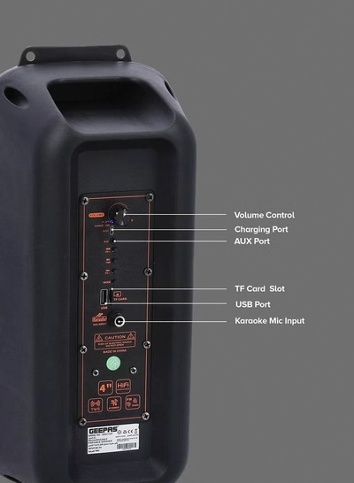 GEEPAS Rechargeable Portable Speaker, Portable Handle with 1500 MAH Huge Battery| TWS Connection & Compatible with BT/ USB/ AUX/ FM/ Micro SD | Ideal for Home, Hotels, Trips & Outdoor Use GMS11187 Black-5