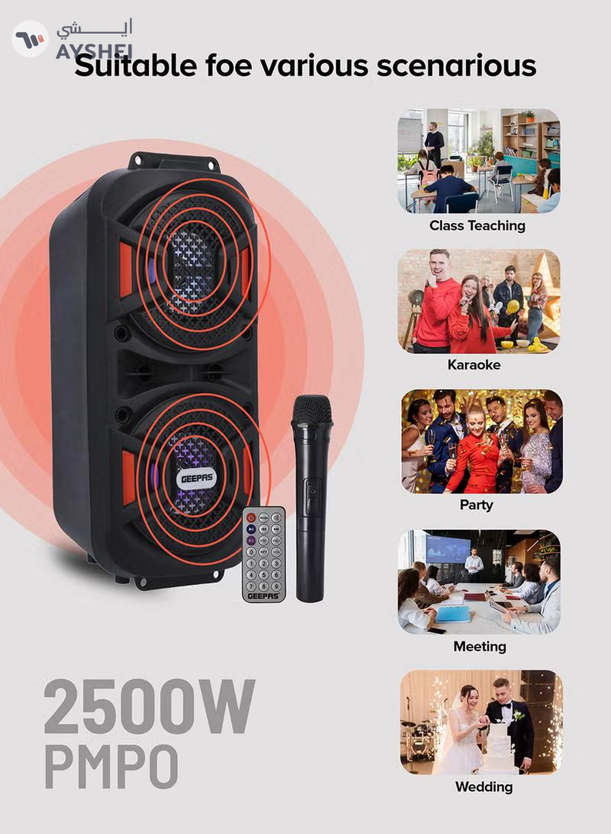 GEEPAS Rechargeable Portable Speaker, Portable Handle with 1500 MAH Huge Battery| TWS Connection & Compatible with BT/ USB/ AUX/ FM/ Micro SD | Ideal for Home, Hotels, Trips & Outdoor Use GMS11187 Black-3-3
