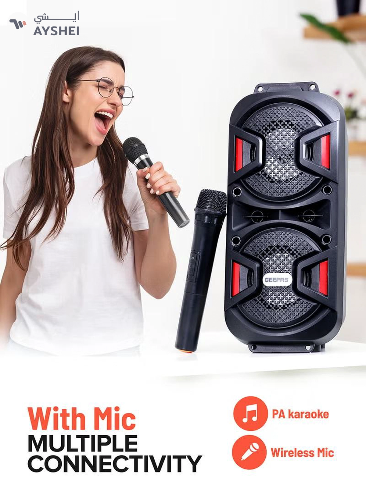 GEEPAS Rechargeable Portable Speaker, Portable Handle with 1500 MAH Huge Battery| TWS Connection & Compatible with BT/ USB/ AUX/ FM/ Micro SD | Ideal for Home, Hotels, Trips & Outdoor Use GMS11187 Black-4-4