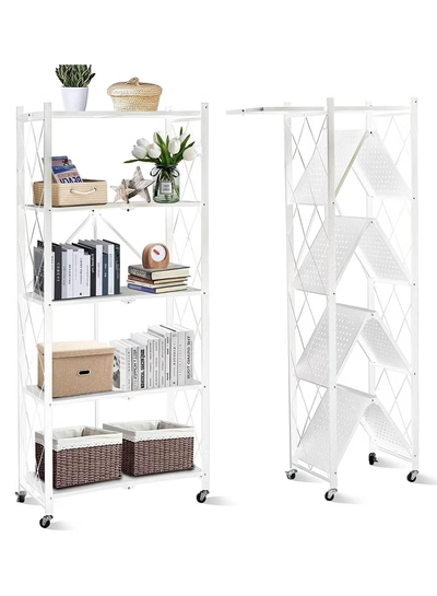 DubaiGallery Foldable Storage Shelves 5 Tier, Storage Racks Kitchen Cabinet, Shelf Storage Multipurpose Rack for Living Room Bedroom Kitchen Garage Easy Assembly-0