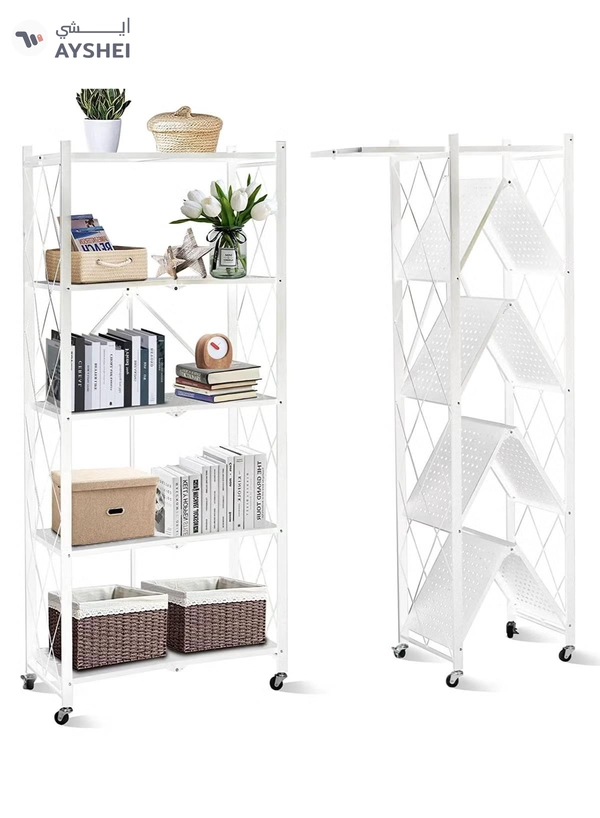 DubaiGallery Foldable Storage Shelves 5 Tier, Storage Racks Kitchen Cabinet, Shelf Storage Multipurpose Rack for Living Room Bedroom Kitchen Garage Easy Assembly