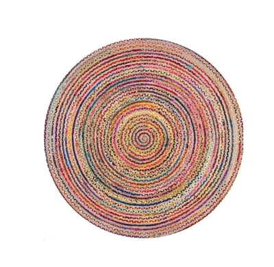 Raymond Handmade Braided Natural Jute with Multi-Color Cotton Round Rugs-0
