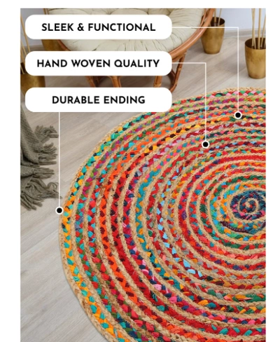 Raymond Handmade Braided Natural Jute with Multi-Color Cotton Round Rugs-1