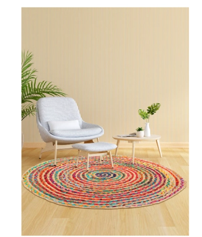 Raymond Handmade Braided Natural Jute with Multi-Color Cotton Round Rugs-2