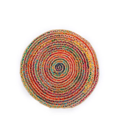 Raymond Handmade Braided Natural Jute with Multi-Color Cotton Round Rugs-3