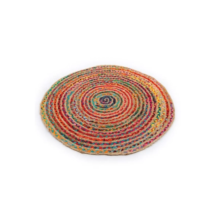 Raymond Handmade Braided Natural Jute with Multi-Color Cotton Round Rugs-4