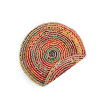 Raymond Handmade Braided Natural Jute with Multi-Color Cotton Round Rugs-5
