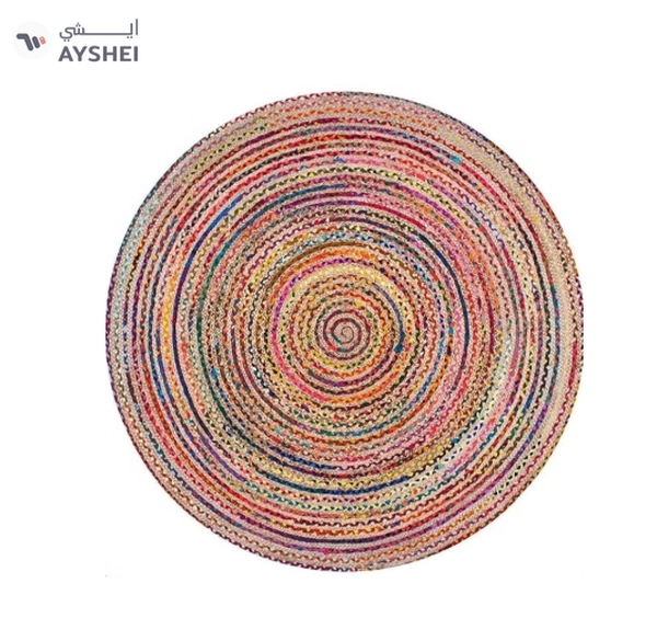 Raymond Handmade Braided Natural Jute with Multi-Color Cotton Round Rugs
