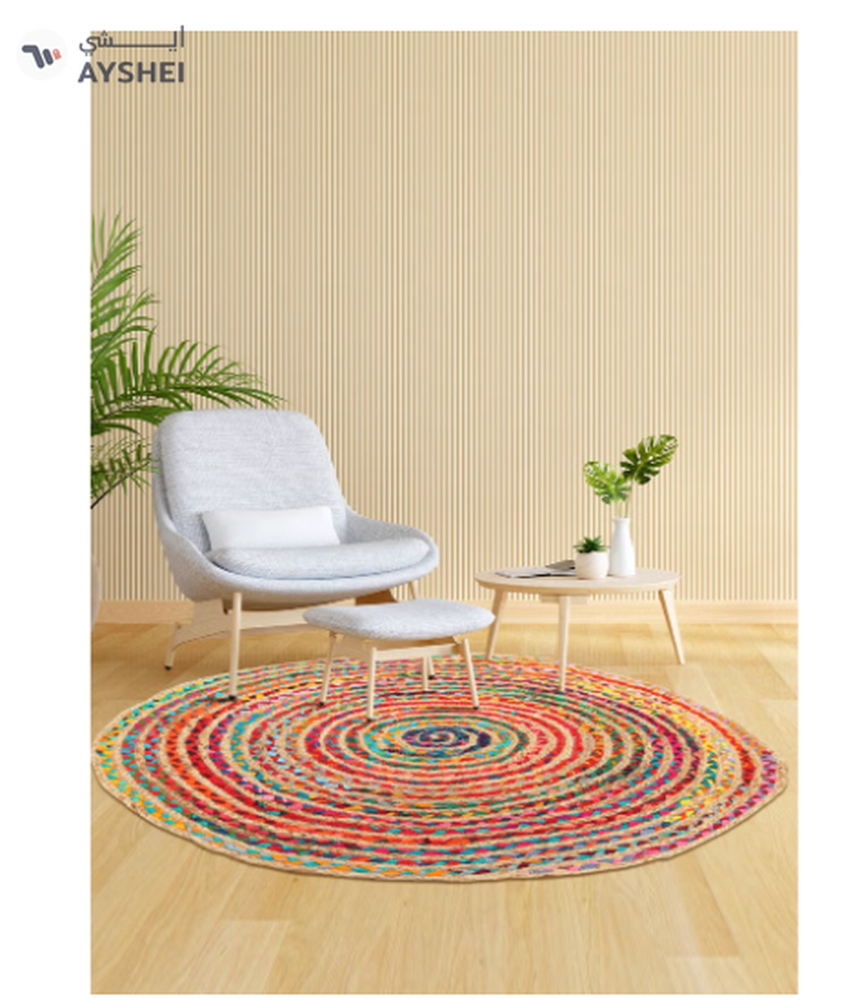 Raymond Handmade Braided Natural Jute with Multi-Color Cotton Round Rugs-2-2