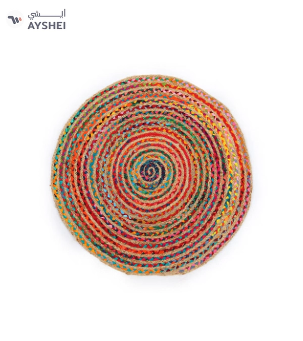 Raymond Handmade Braided Natural Jute with Multi-Color Cotton Round Rugs