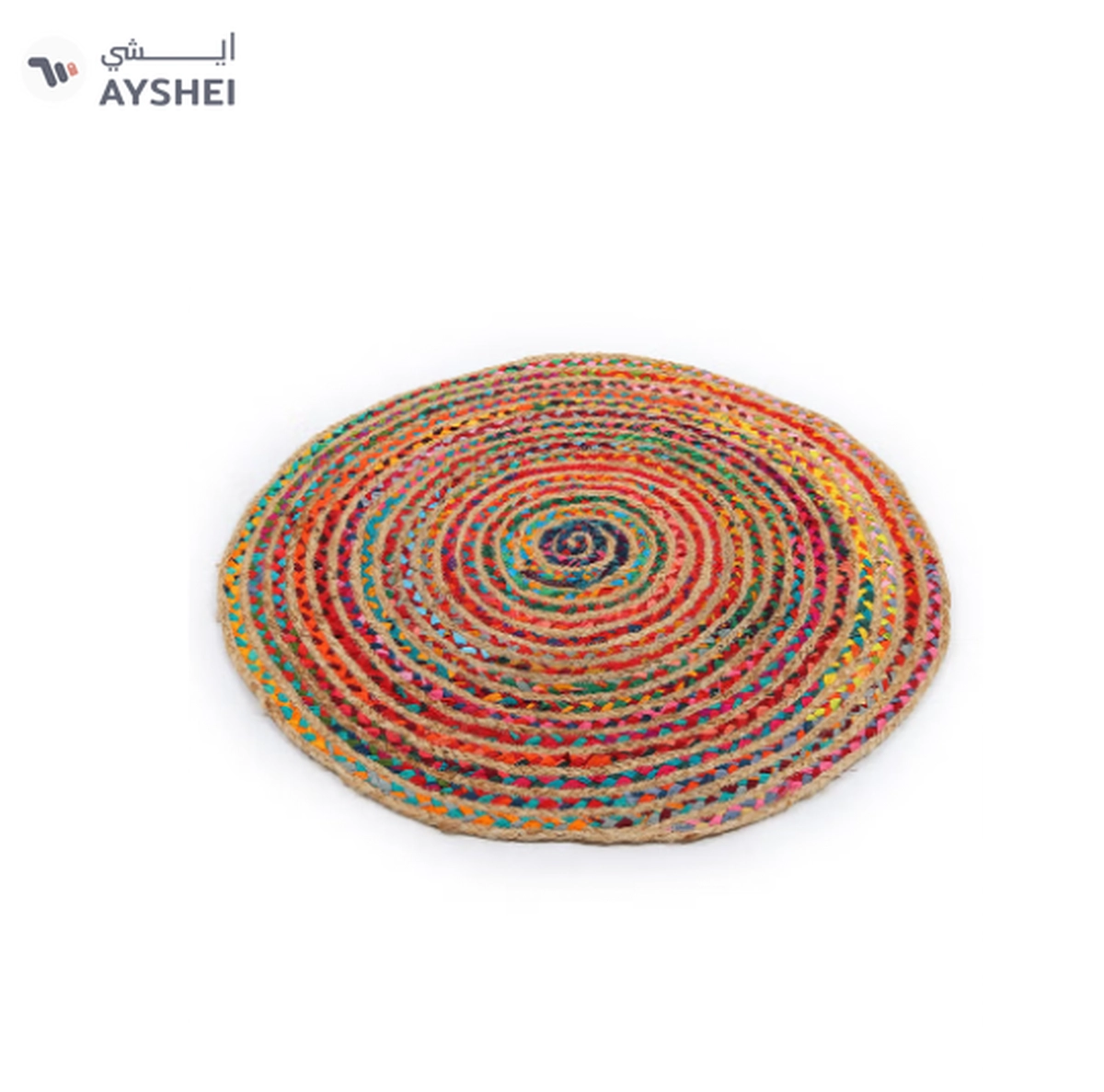 Raymond Handmade Braided Natural Jute with Multi-Color Cotton Round Rugs-4-4