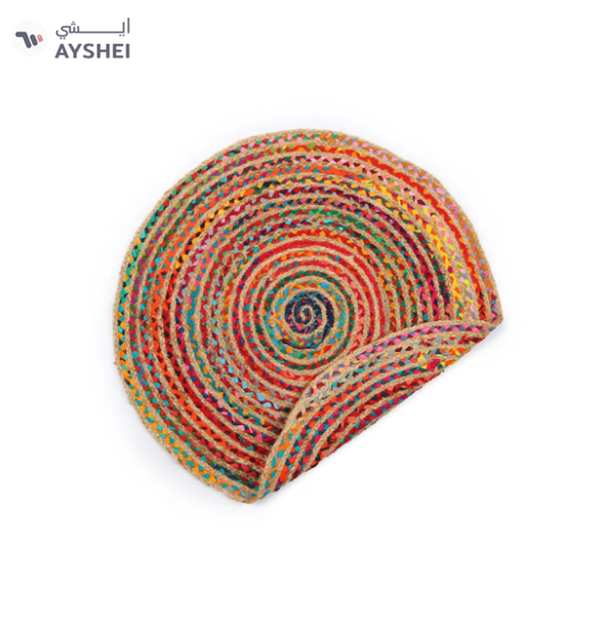 Raymond Handmade Braided Natural Jute with Multi-Color Cotton Round Rugs-5-5