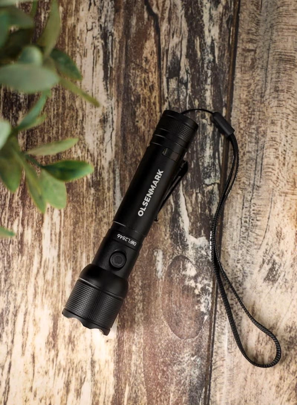 Olsenmark 10W Cree LED Flashlight-OMFL2846 / with USB Wire, 560 Lumens, Type-C Charging, 16.7 Hours Working Time, 272 Meters Real Range Distance Made from Aircraft Aluminum Alloy, Different Switch Modes, High Capacity Lithium Battery , Life Time Warranty for LED