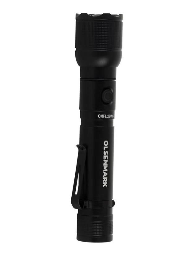 Olsenmark 10W Cree LED Flashlight-OMFL2846 / with USB Wire, 560 Lumens, Type-C Charging, 16.7 Hours Working Time, 272 Meters Real Range Distance Made from Aircraft Aluminum Alloy, Different Switch Modes, High Capacity Lithium Battery , Life Time Warranty for LED