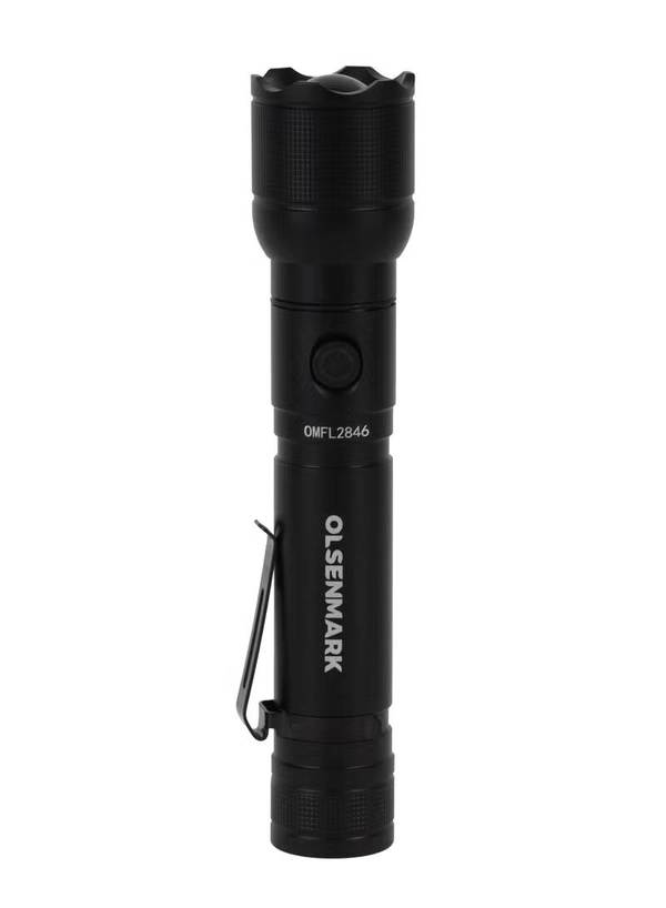 Olsenmark 10W Cree LED Flashlight-OMFL2846 / with USB Wire, 560 Lumens, Type-C Charging, 16.7 Hours Working Time, 272 Meters Real Range Distance Made from Aircraft Aluminum Alloy, Different Switch Modes, High Capacity Lithium Battery , Life Time Warranty for LED