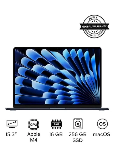 Apple New 2025 MacBook Air MW1L3 15-Inch Display, Apple M4 Chip 10-Core CPU 10-Core GPU Processor/16GB RAM/256GB SSD/macOS English/Arabic Midnight-0