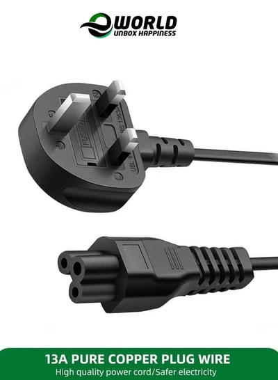 Eworld Premium 13A C5 Laptop Power Cable, 3-Pin UK Plug, 1.5m -0