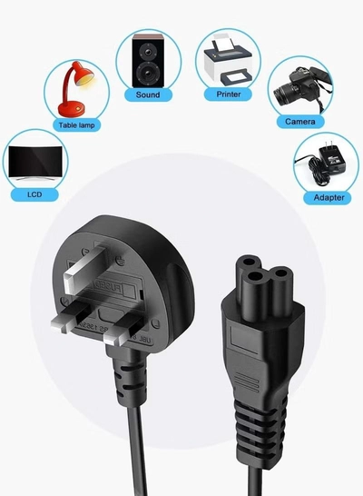 Eworld Premium 13A C5 Laptop Power Cable, 3-Pin UK Plug, 1.5m -1