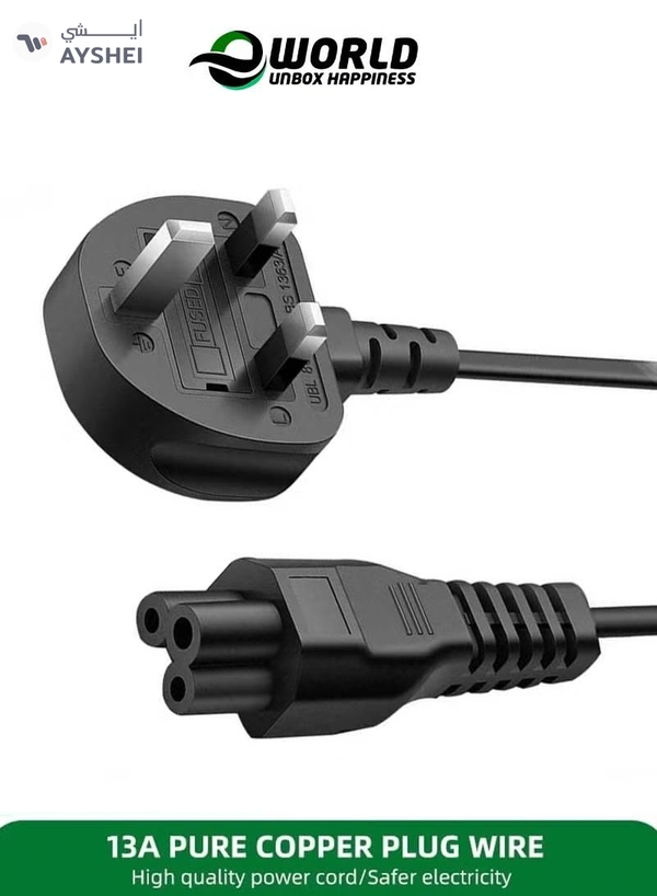 Eworld Premium 13A C5 Laptop Power Cable, 3-Pin UK Plug, 1.5m 