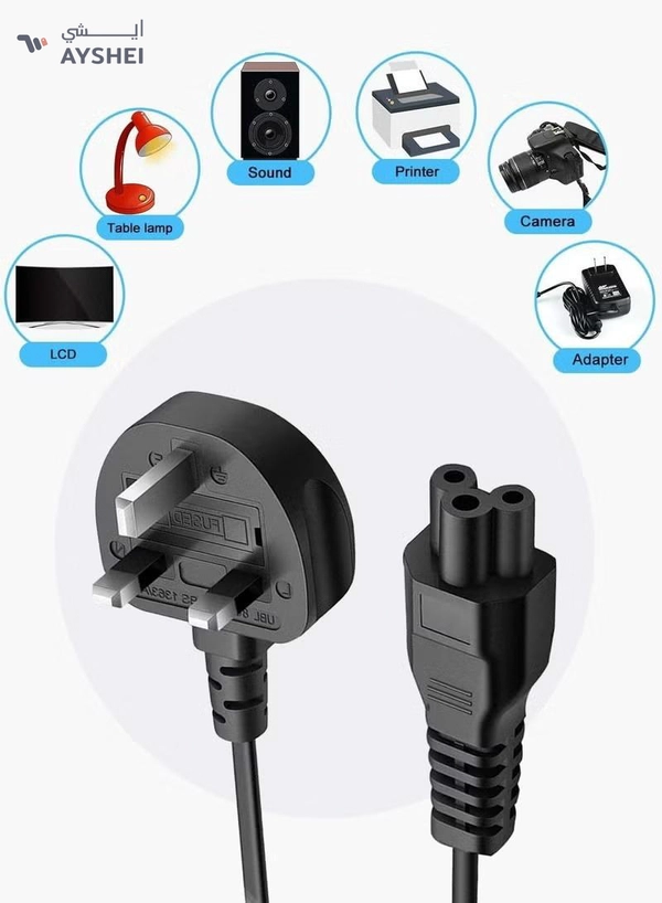 Eworld Premium 13A C5 Laptop Power Cable, 3-Pin UK Plug, 1.5m 