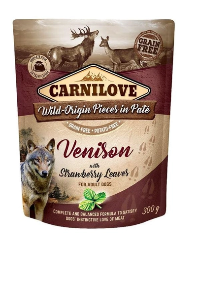 Carnilove Venison with Strawberry Leaves for Adult Dogs (Wet Food Pouches) 12x300g-0