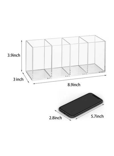 Eworld Acrylic Pen Holder 4 Compartments Pencil and Office Supplies Organizer for Desk Storage-2