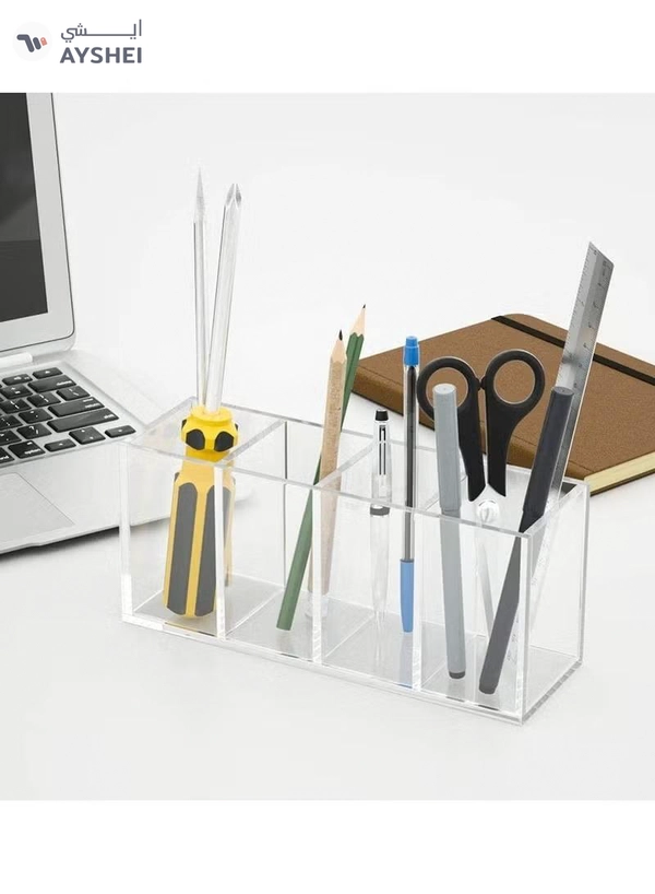 Eworld Acrylic Pen Holder 4 Compartments Pencil and Office Supplies Organizer for Desk Storage