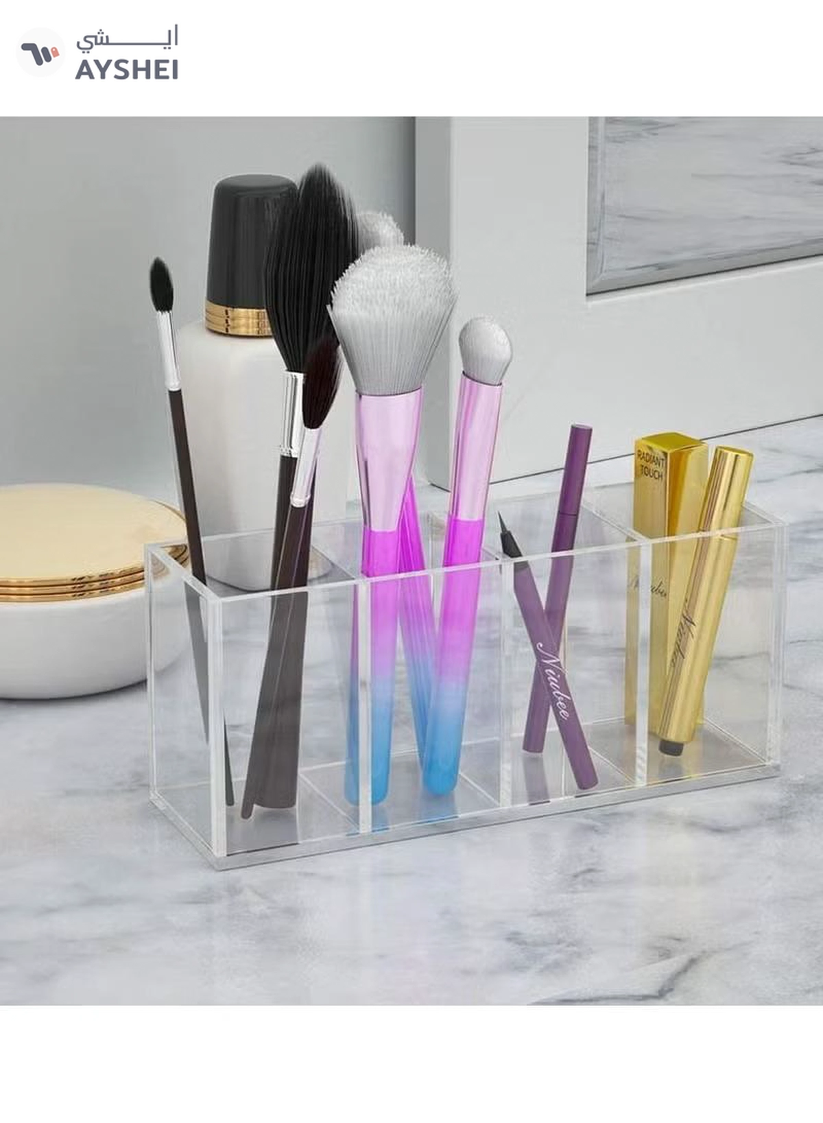 Eworld Acrylic Pen Holder 4 Compartments Pencil and Office Supplies Organizer for Desk Storage-4-4